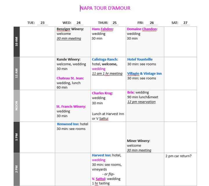 our venue tour schedule