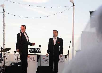 Hubby (left) learned a few Dean Martin songs and sang w/ our hired Frank Sinatra! 