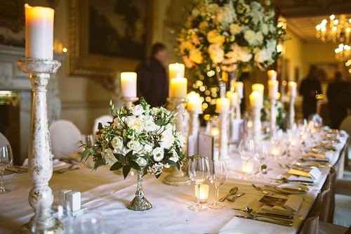 Elegant white/green table setting. 