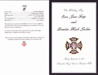 Wedding Program for a Fire Fighter Themed Wedding--Pics Included