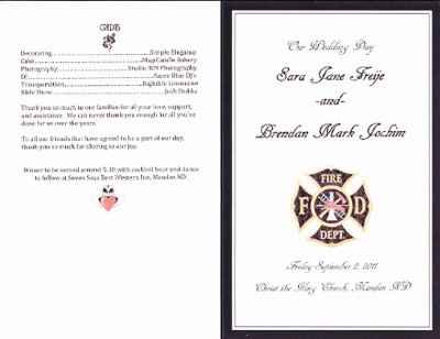 Wedding Program for a Fire Fighter Themed Wedding--Pics Included