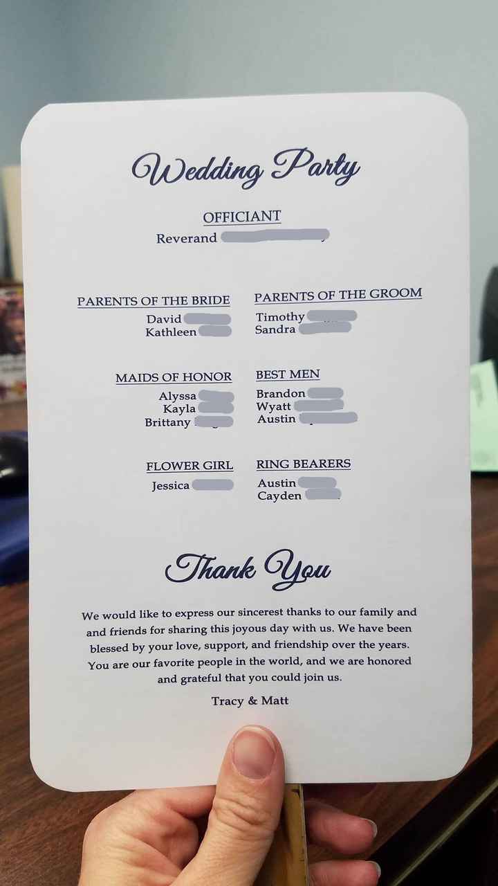 Would you kindly proofread my wedding program fan?