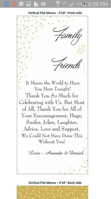 Menu cards or Thank You For Attending