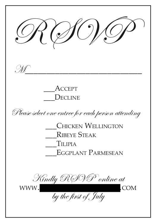 Traditional RSVP card with instructions to go online 