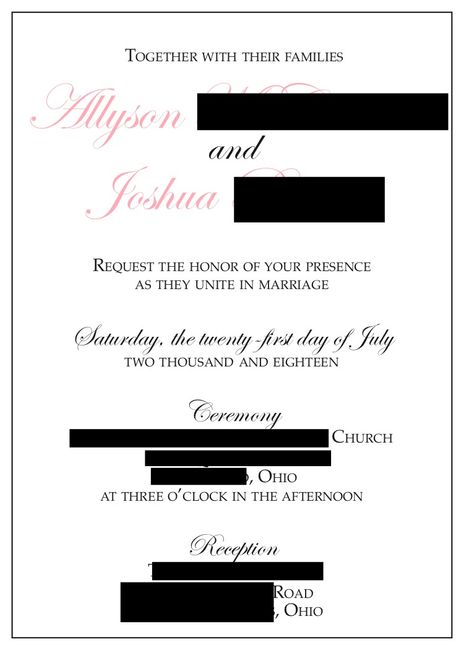 Option 3--reception info on same card
