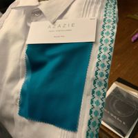 Swatch of bridesmaid dress and the shirt (guayabera) for the groomsmen