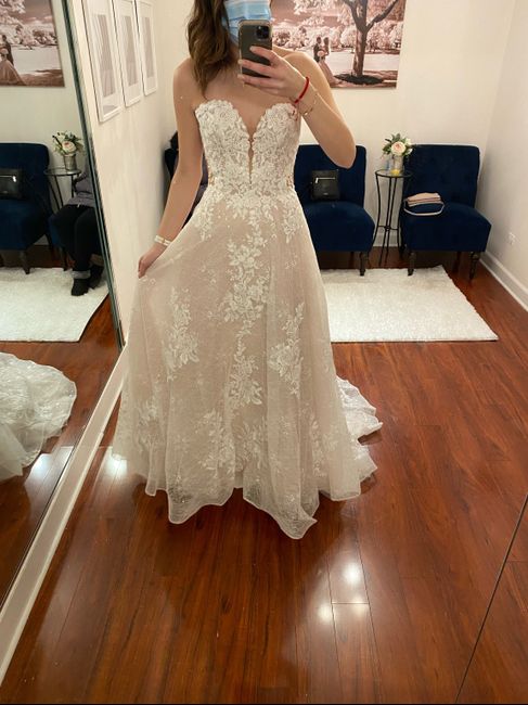 i found my dress! Can’t wait to try it in my size! Sample was very I’ll fitting 😂 5