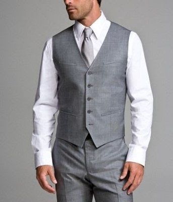 FH is wearing a Grey tux