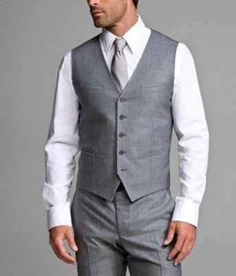 FH is wearing a Grey tux