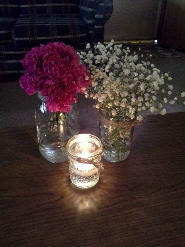 Mason Jar Centerpieces w/pictures (updated)
