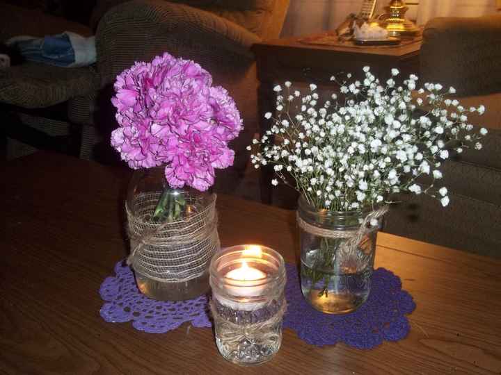 Mason Jar Centerpieces w/pictures (updated)