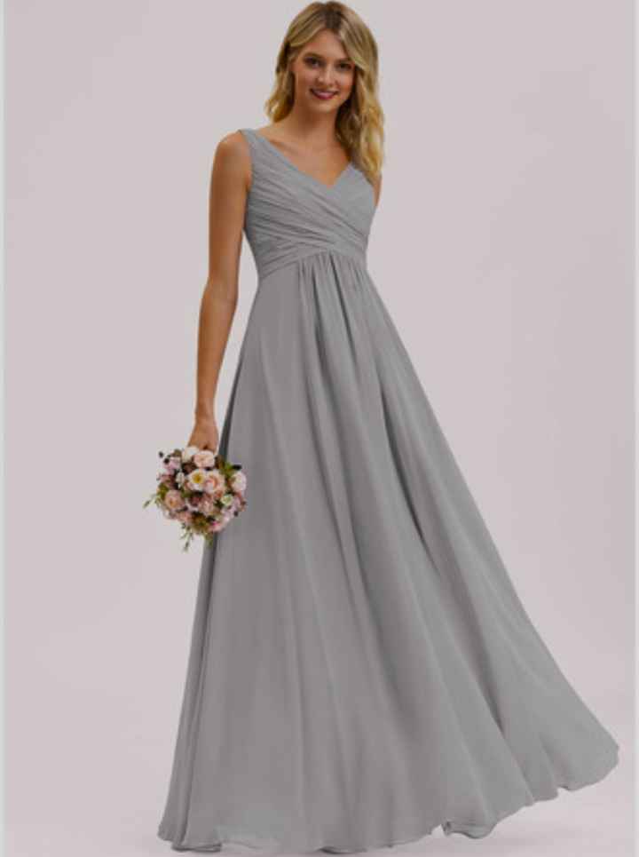 Tea Length Wedding Dress with Floor Length Bridesmaid Dresses - 1