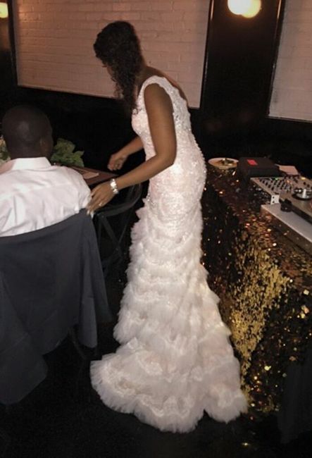 Brides with form fitting dresses