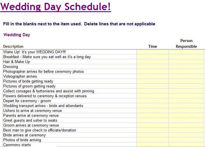 wedding day schedule template