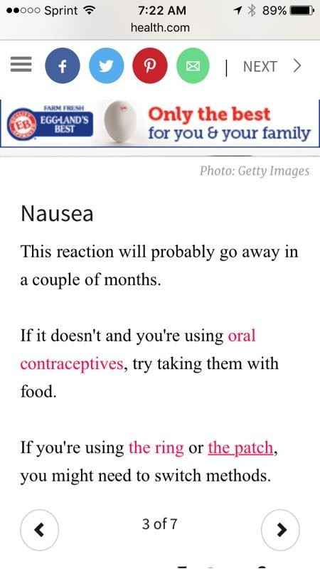 NWR: birth control related nausea