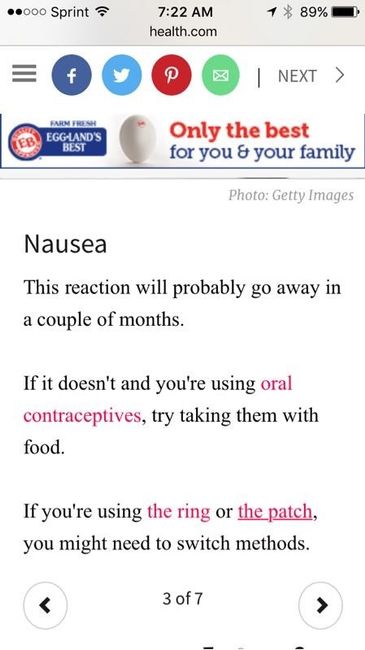 NWR: birth control related nausea