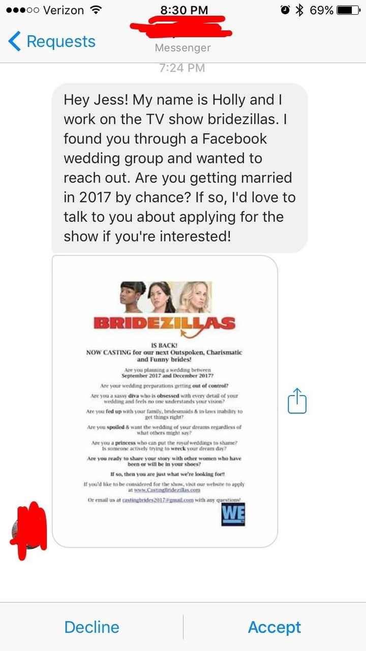 Bridezilla Show FB Message
