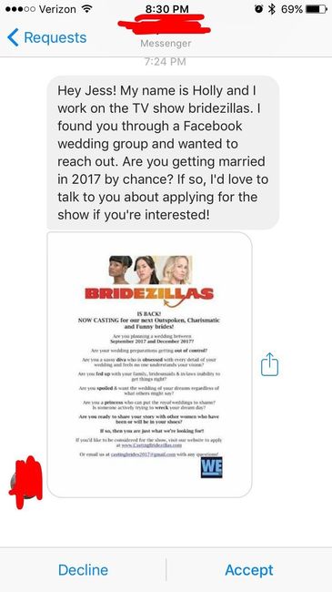 Bridezilla Show FB Message