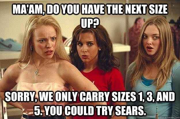 Sample dress sizes- Vent