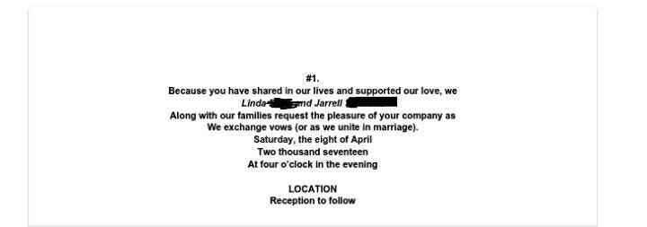 Can you share your invitation wording with me? I'm designing my own and not sure what the wording sh