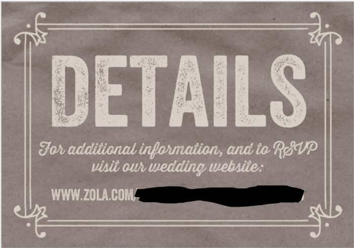 Details card! Registry information is on the back. The RSVP date is on the back of the invite