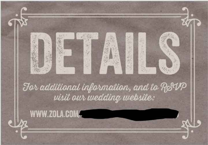Details card! Registry information is on the back. The RSVP date is on the back of the invite