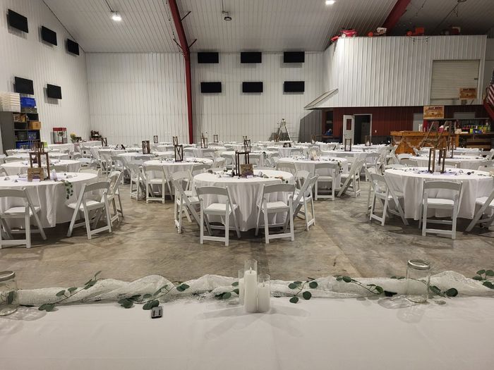 Need help! Metal shed building reception decor 9