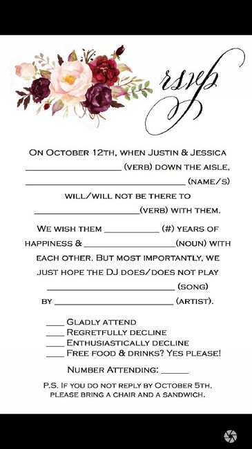 rsvp Question- Mad libs/fill in the blank/postcard - 2