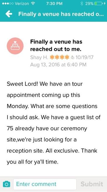 Finally a venue has reached out to me.