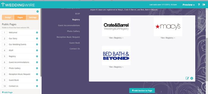 Registry on Wedding Website
