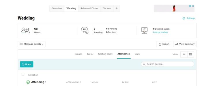 Cannot see list of guests who Rsvpd and unable access seating chart 1