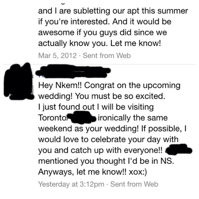 Less than two weeks out and I get this gem of an inbox...I didn't know people actually do this