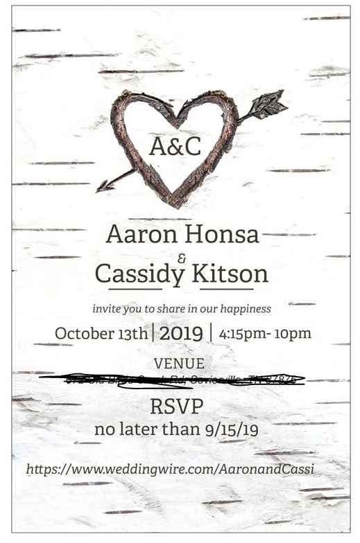 Our invitation with address crossed out lol 