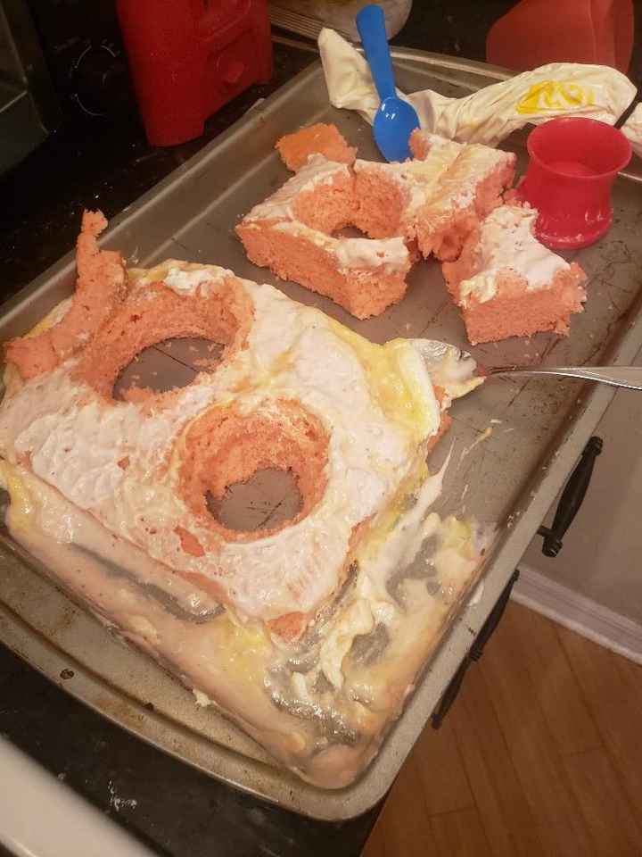 Disaster Strawberry daiquiri cake I ended up making into circles and putting into cup (mousse melted