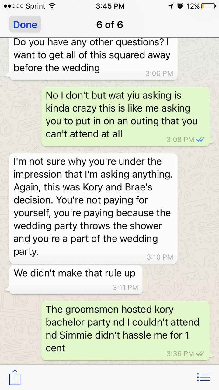 Coed bridal shower payment