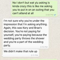 Coed bridal shower payment