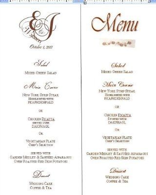 Menu card for reception??