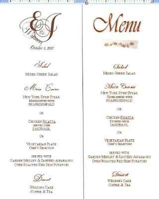 Menu card for reception??