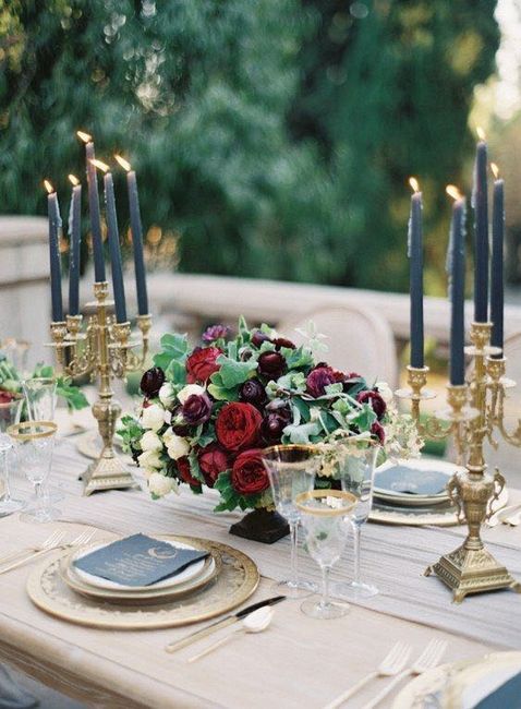 Centerpieces for a Navy, Burgundy, Blush, and Gold wedding. 4