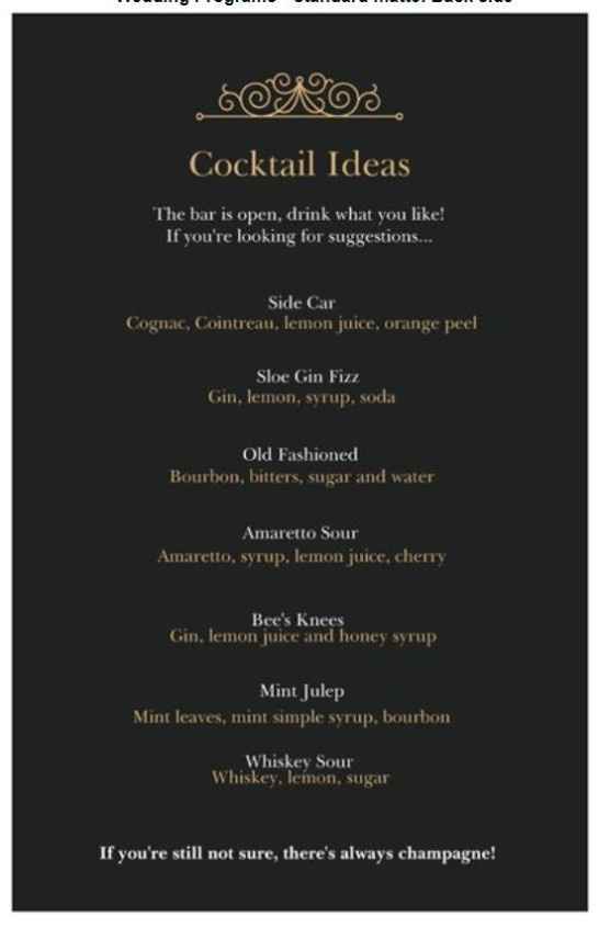 Back is full of drink suggestions :) 