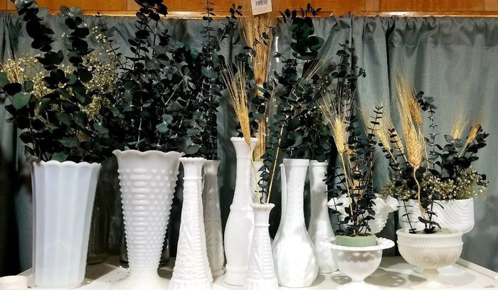 vintage milk glass collected til now! will add fresh big white floral