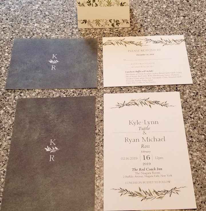 Our invites front & back and placecards