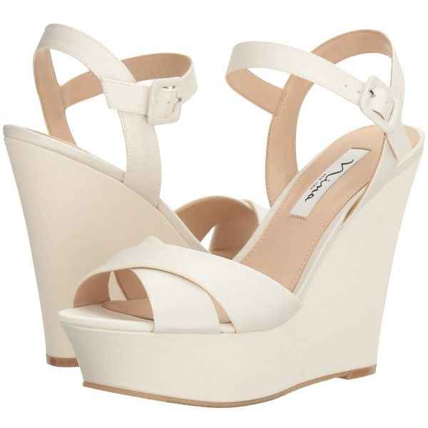 Help! Ivory Satin Platform Wedges - 1