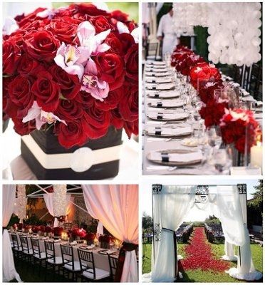 I NEED unique IDEAS FOR A RED, BLACK AND WHITE WEDDING?
