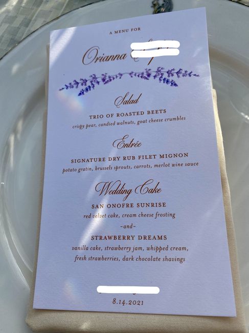 Place card with menu item 5