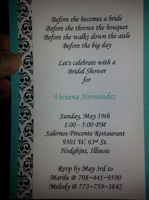 Our DIY Damask and Tiffany wedding and bridal shower invites.