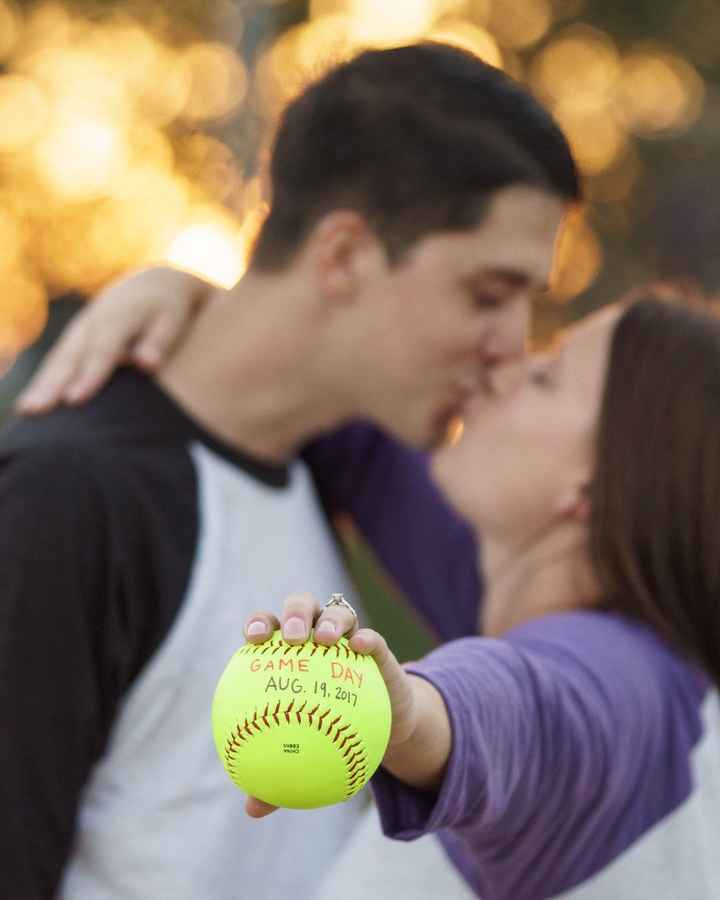 Sports-related engagement/wedding photos