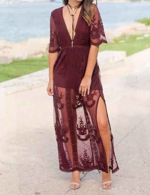 Lace Burgundy Romper/Dress