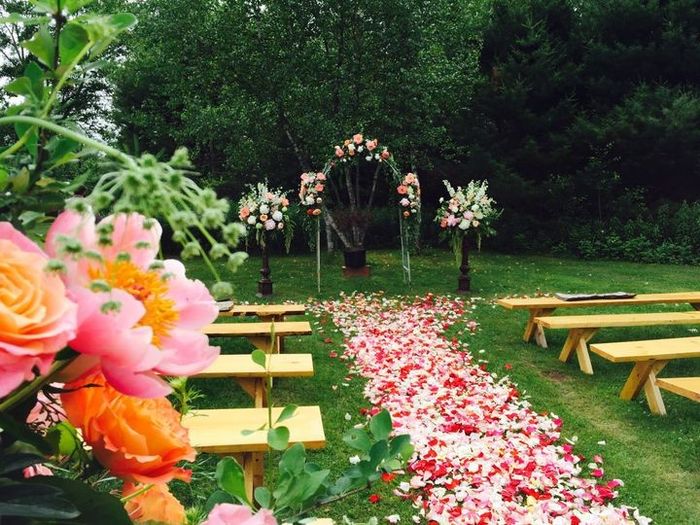 Pink, Red, and White Floral Ceremony Aisle Decor