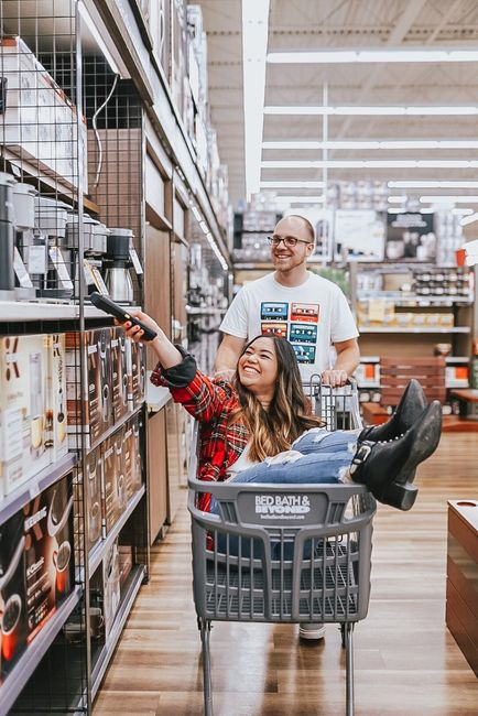 Wedding Registry - Shopping in Store, Bride in Shopping Cart